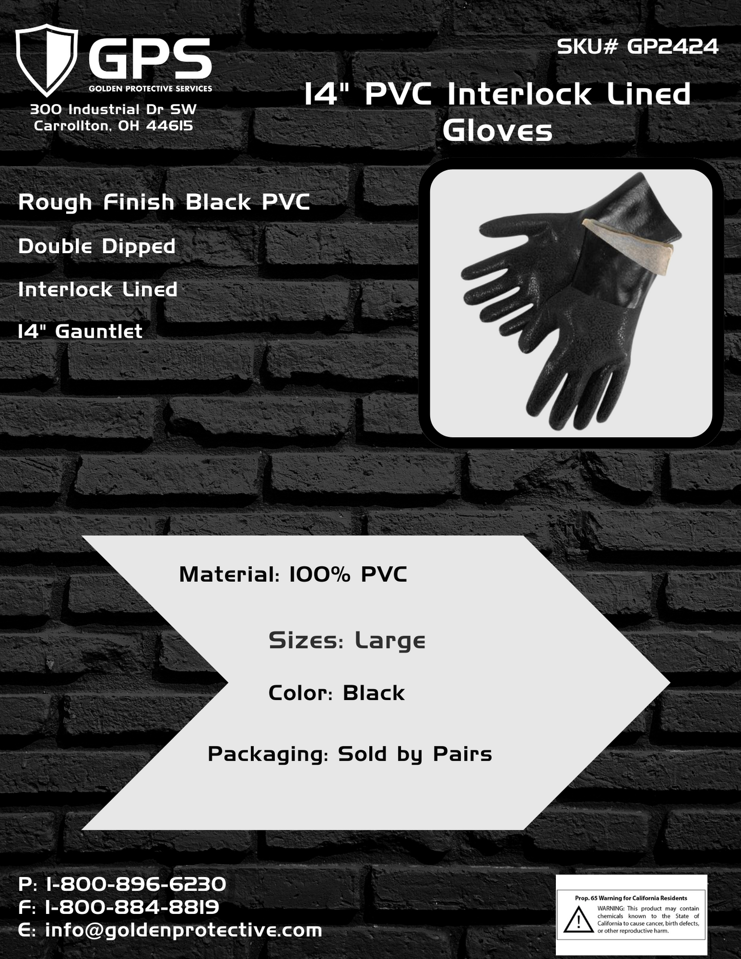 PVC Smooth 14" Interlocked Lined Gloves - Size Large