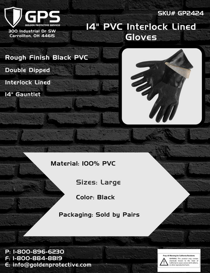 PVC Smooth 14" Interlocked Lined Gloves - Size Large