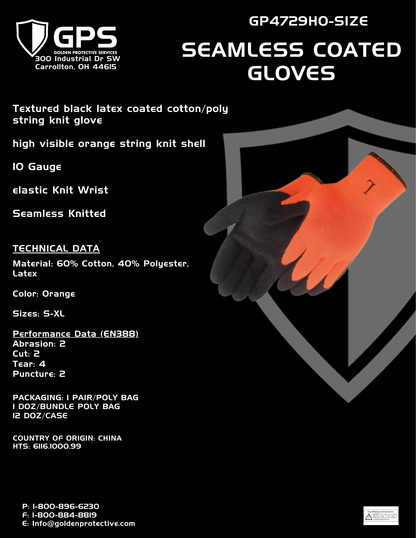 GP4729HO Latex Coated Work Gloves | High-Visibility Grip Gloves