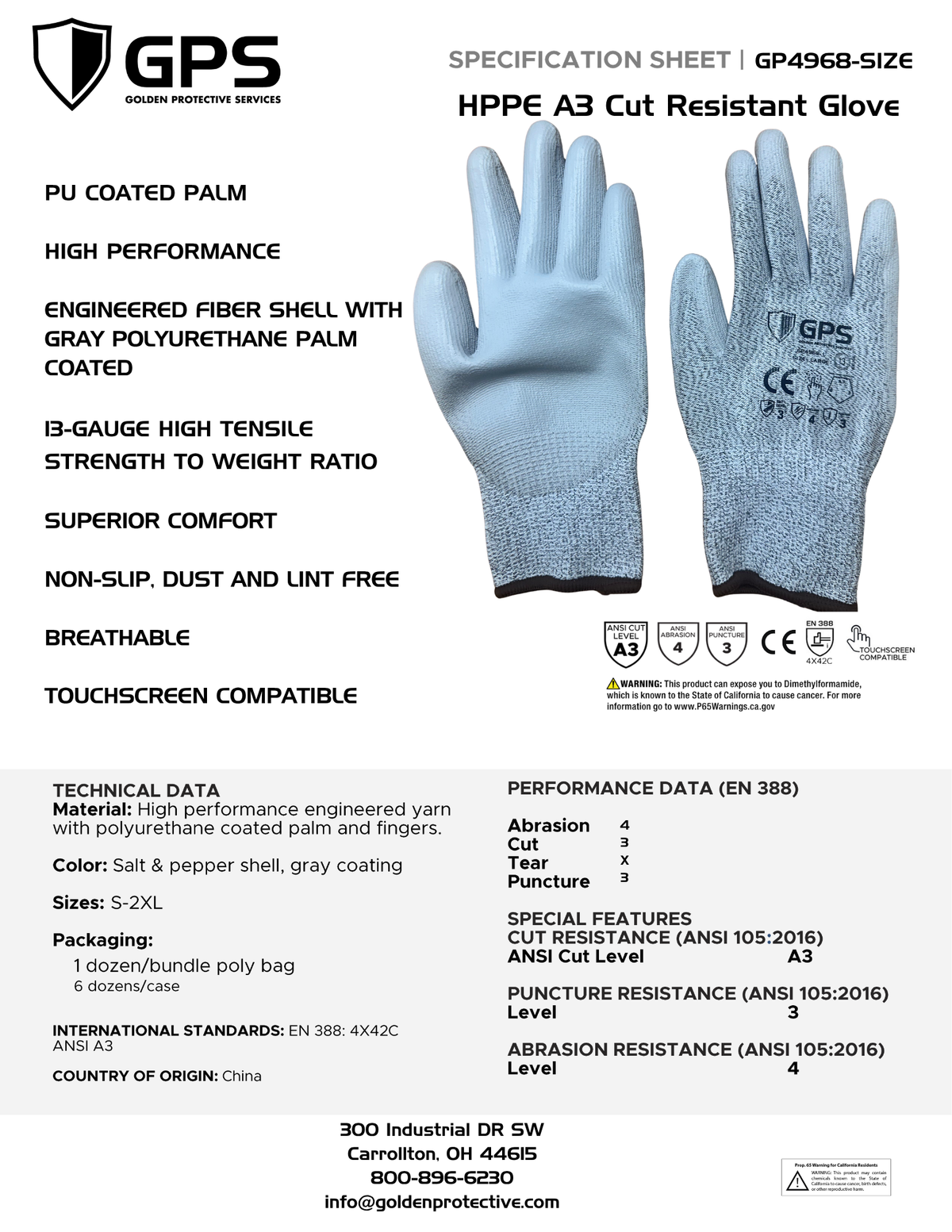 HPPE A3 Cut Resistant Glove