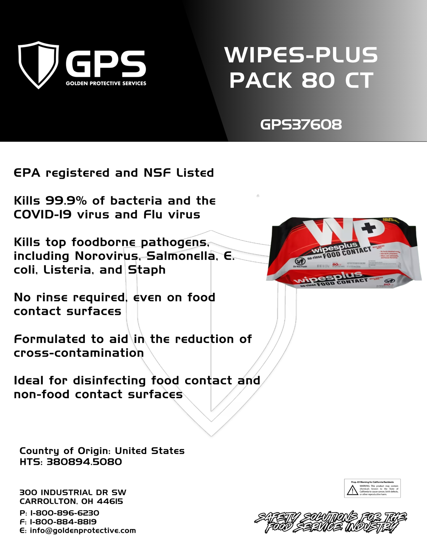 GPS37608 Food Surface Sanitizer Packets (12 x 80 Count)