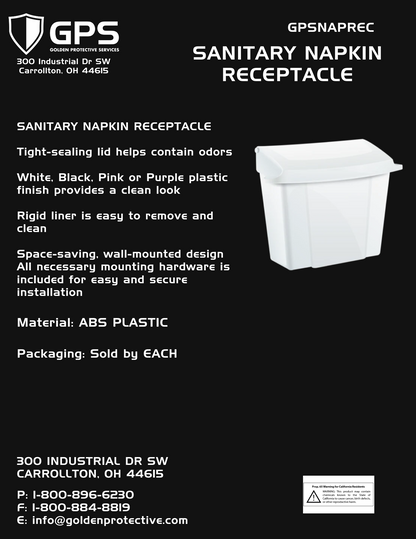Sanitary Napkin Receptacle - White Plastic - Each with Insert