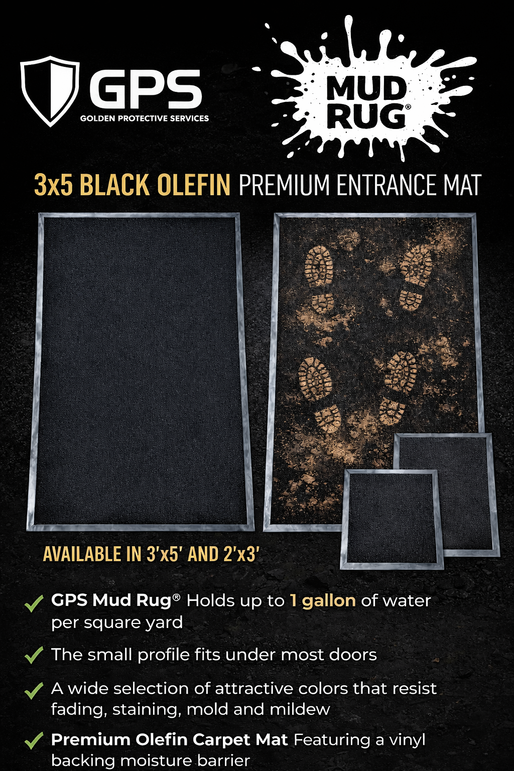 3"x5" GPS Mud Rug® - Black