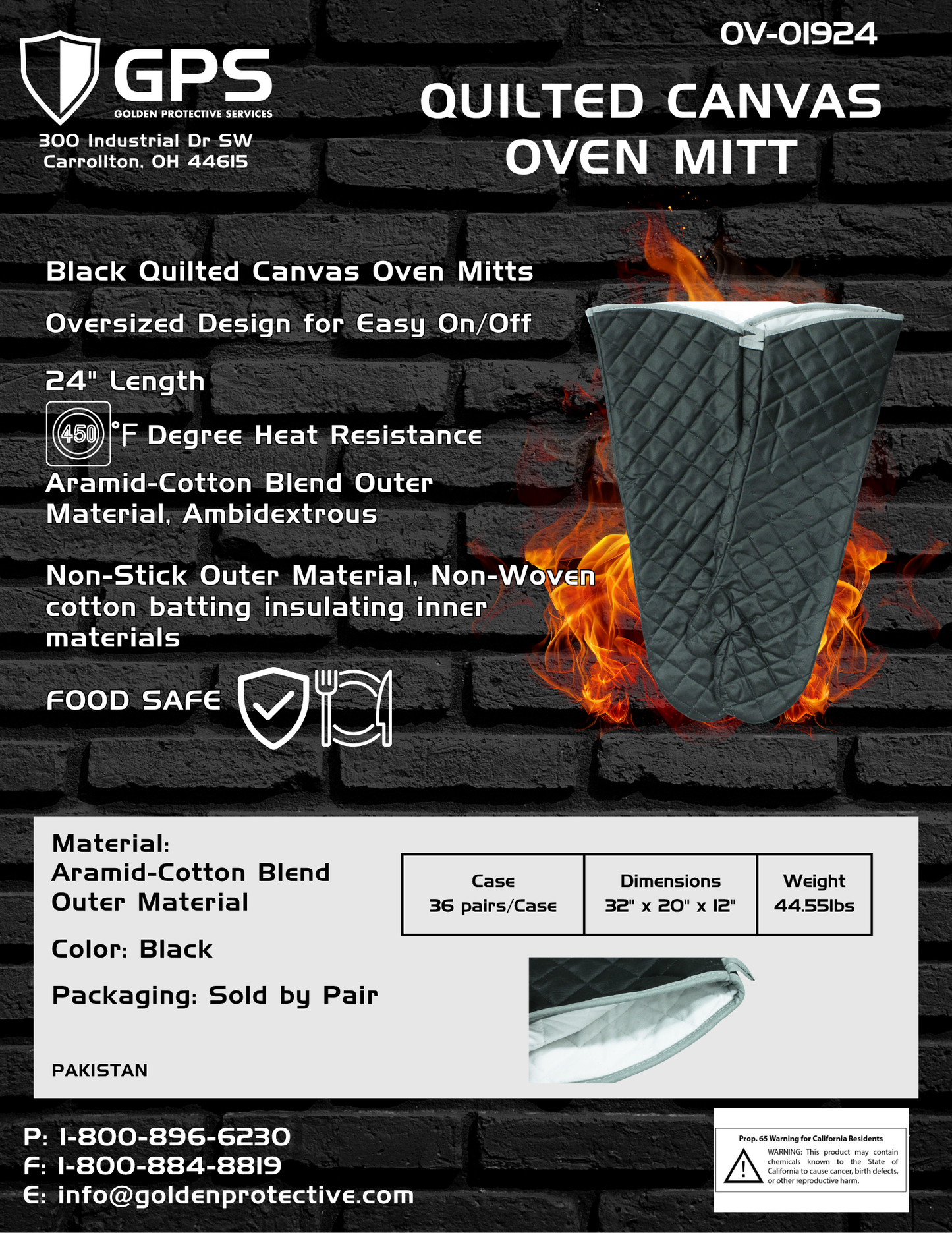 Black Quilted Canvas Oven Mitts