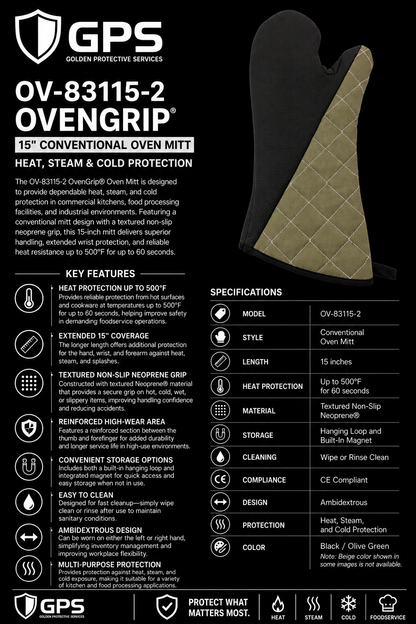 OV-83115-2 OvenGrip® 15" Conventional Oven Mitt | Heat Protection Up to 500°F