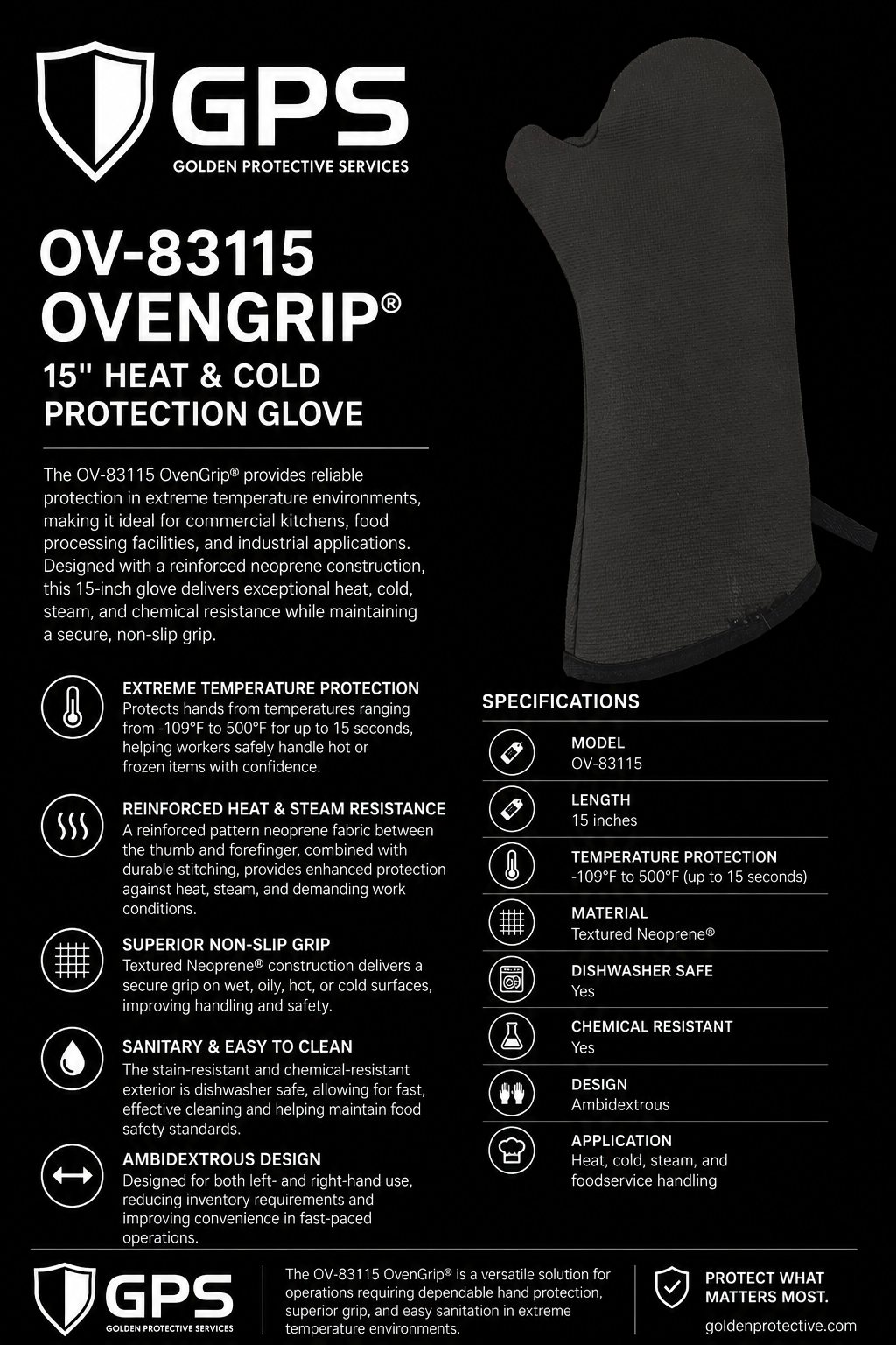 OV-83115 OvenGrip® 15" Heat & Cold Resistant Neoprene Glove | -109°F to 500°F Protection