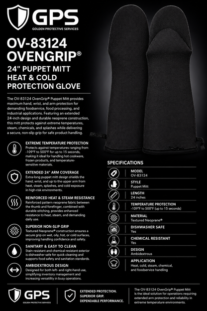 OV-83124 OvenGrip® 24" Puppet Mitt Heat & Cold Resistant Neoprene Glove | Extended Arm Protection