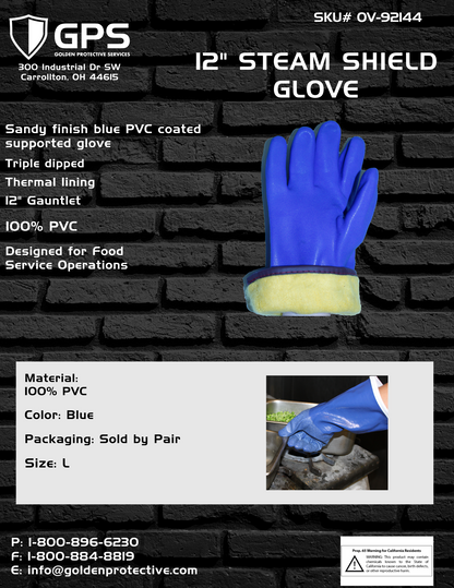 12" Steam Shield Glove, Thermal Lined, PVC Coated, Sold By Pair