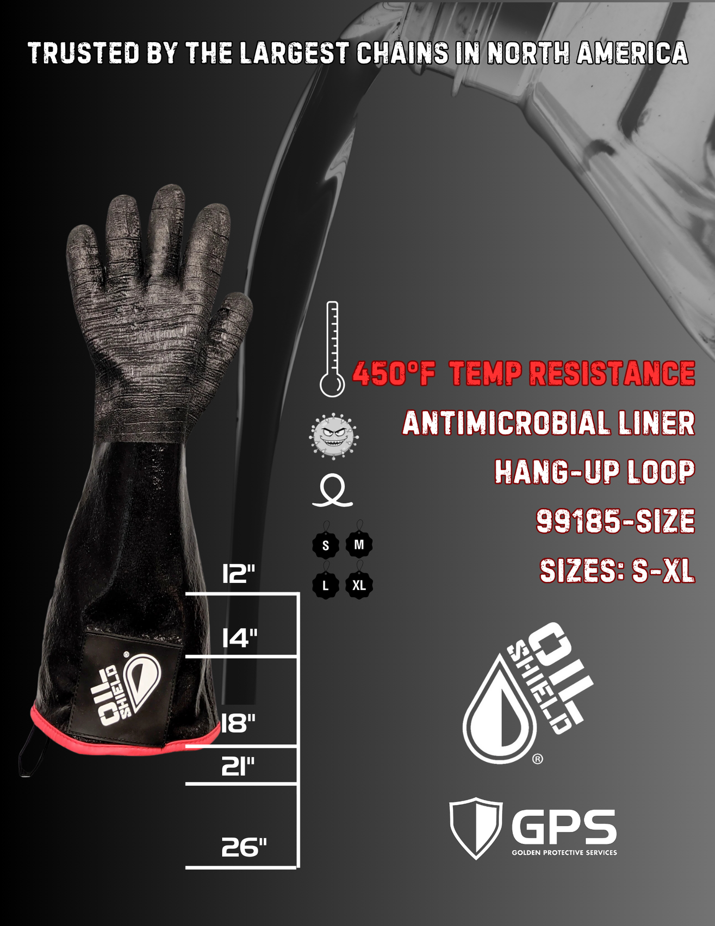 Oil Shield®, 18" High Temp Insulated Neoprene Gloves - Men's Sizes S-XL
