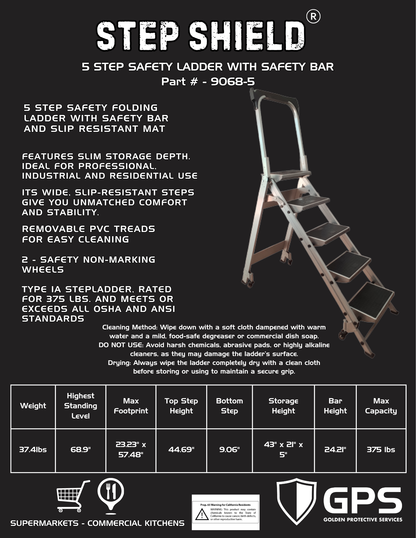 5 Step Shield® Safety Step Ladder with Safety Bar
