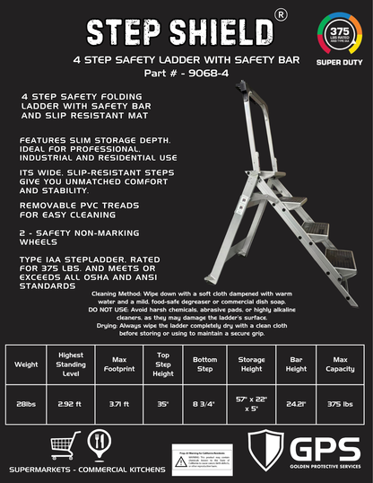 Step Shield® 4 Step Safety Ladder with Safety Bar