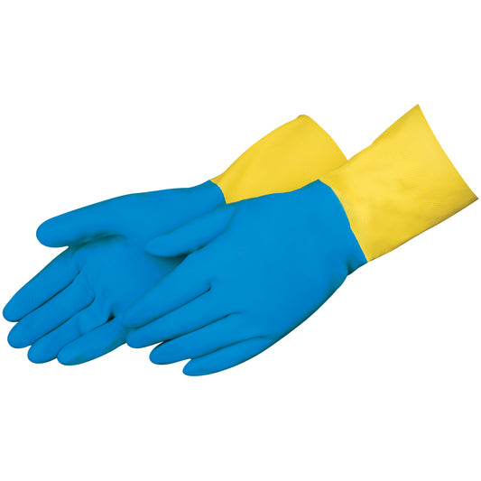 Neoprene/Rubber Chemical Gloves – 30 Mil, 13" Flock Lined, Blue/Yellow (S–XL) T124