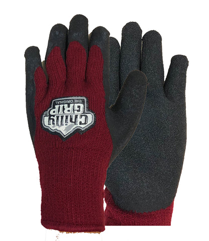 Red Steer Chilly Grip Women's Heavyweight Thermal-Lined Foam Latex Gloves, Maroon/Black