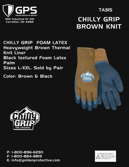 CHILLY GRIP®BROWN KNIT LINER W FOAM LATEX PALM - PAIR