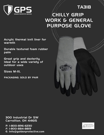 Red Steer Chilly Grip Work & General-Purpose Glove, Gray & Black, Sizes M-XL
