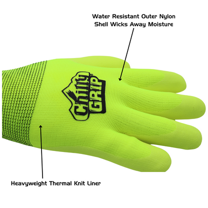 Chilly Grip Water Resistant Hi-Vis Yellow Thermal Lined Gloves