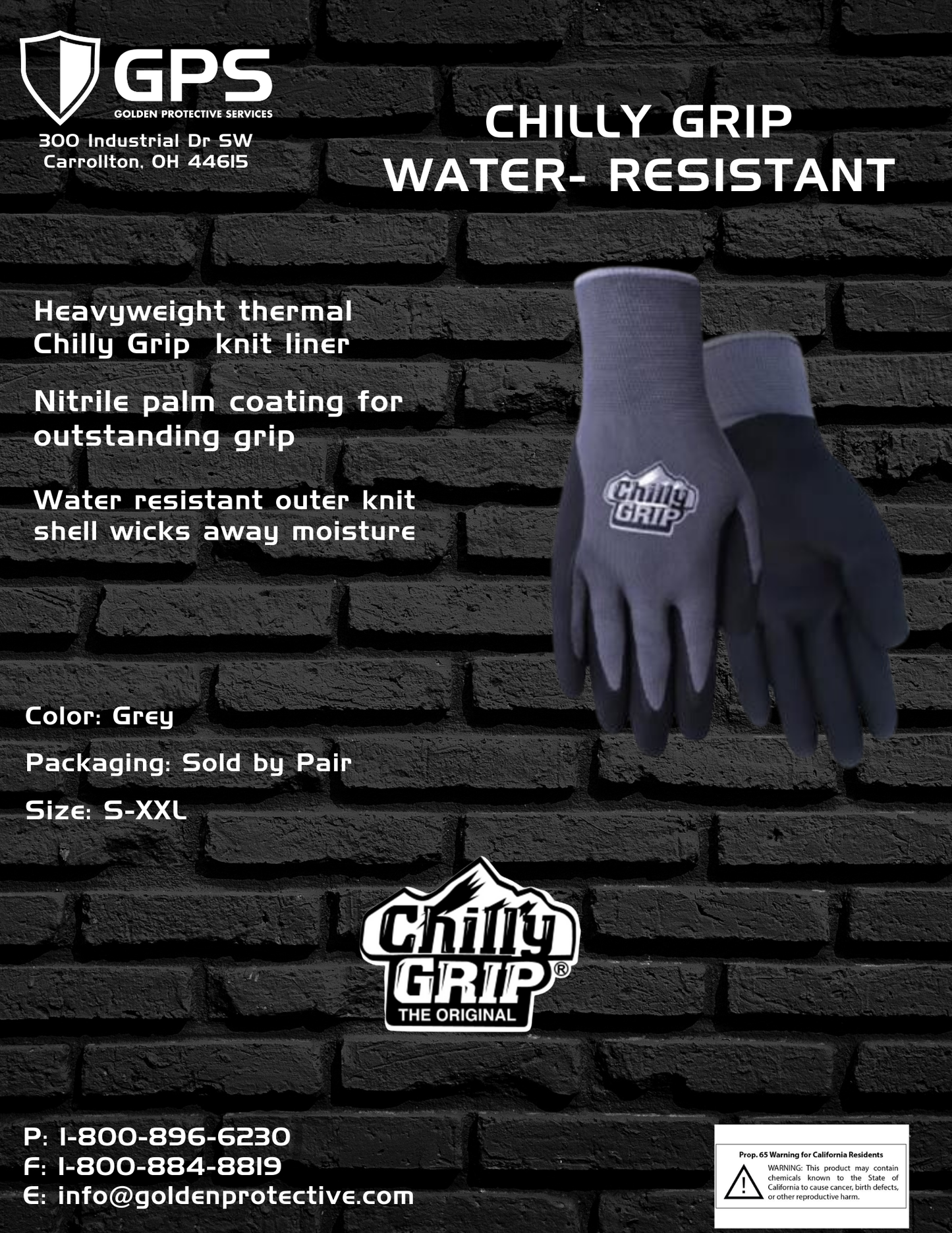 Chilly Grip® TA320 Water Resistant Gloves - Men's Sizes M-XXL
