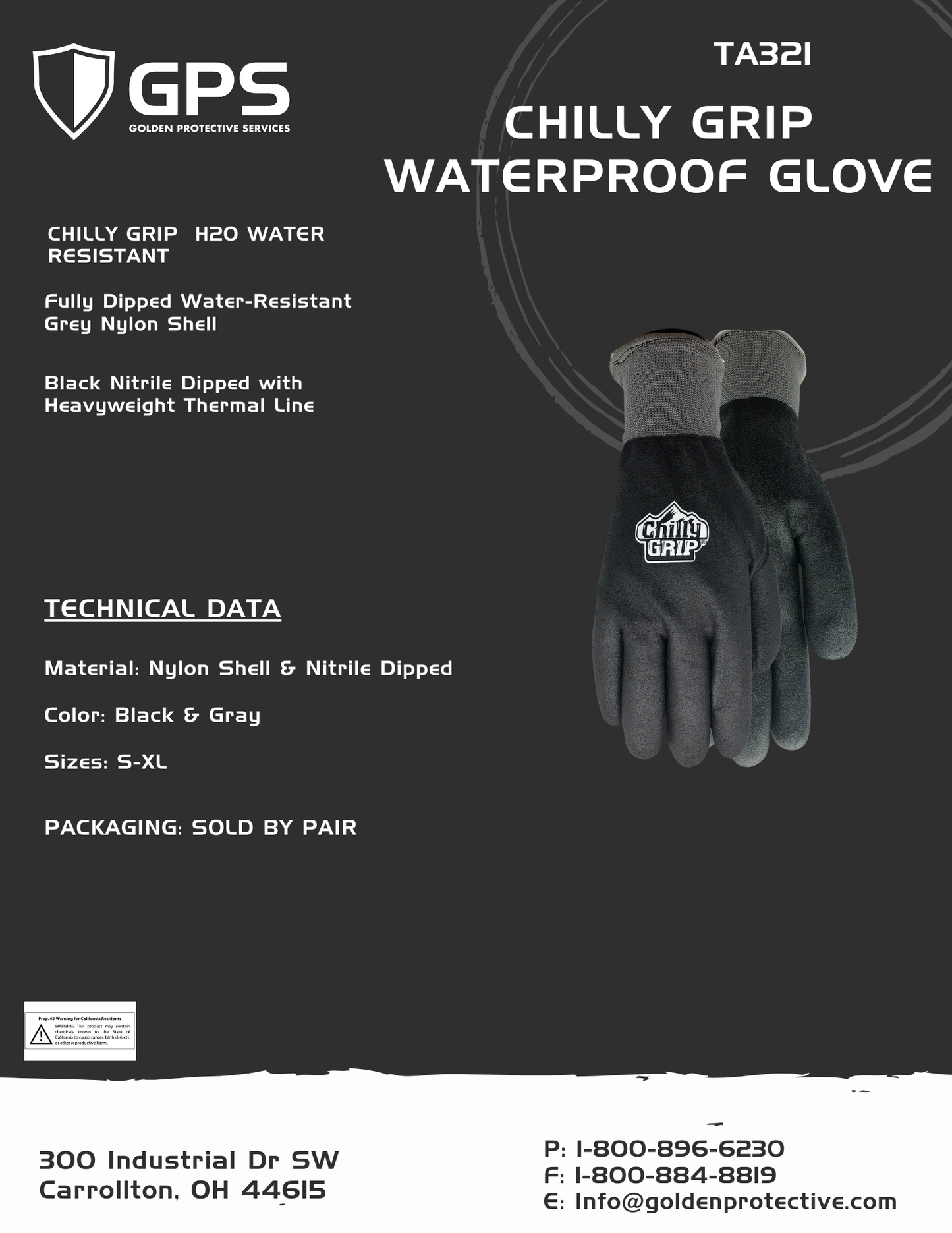 TA321 Chilly Grip® H2O Water Resistant Thermal Gloves – Nitrile Grip (S–XXL)