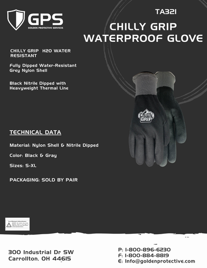 TA321 Chilly Grip® H2O Water Resistant Thermal Gloves – Nitrile Grip (S–XXL)