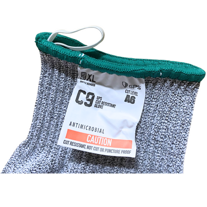 C9, 10 Gauge Cut Resistant White Glove with Hang Up Loop, ANSI Cut Level 7 - Sizes XXS-XXL