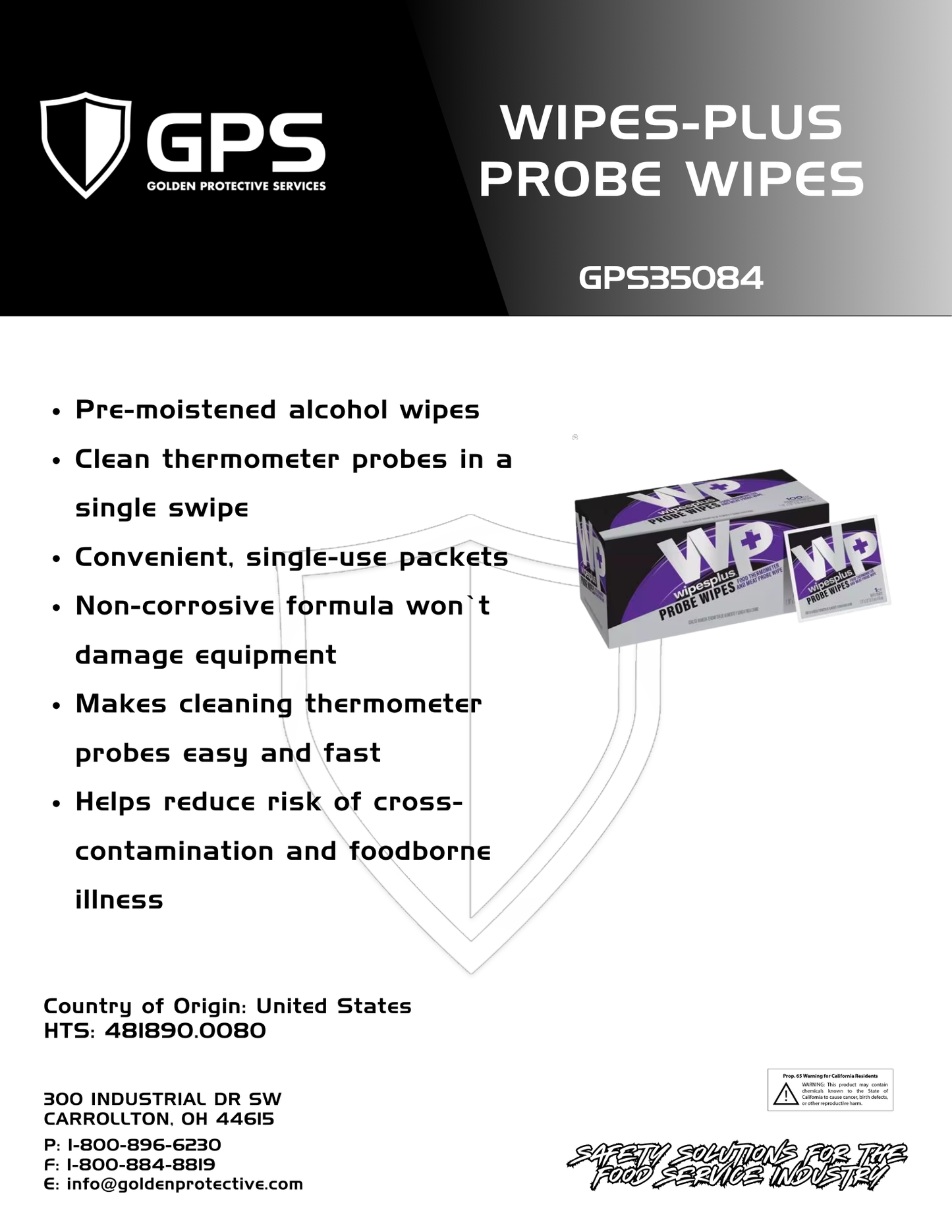 GPS35084 Wipes Plus Probe Wipes – Pre-Moistened Alcohol Thermometer Cleaning Wipes