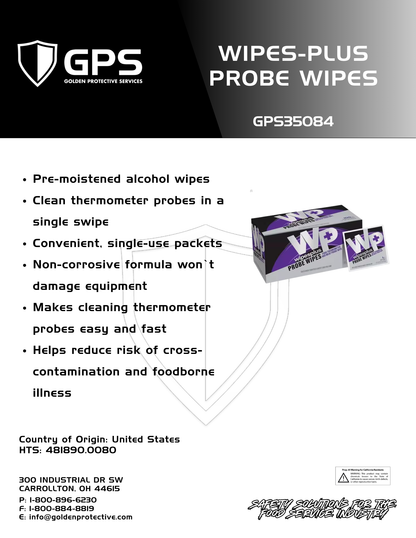 GPS35084 Wipes Plus Probe Wipes – Pre-Moistened Alcohol Thermometer Cleaning Wipes