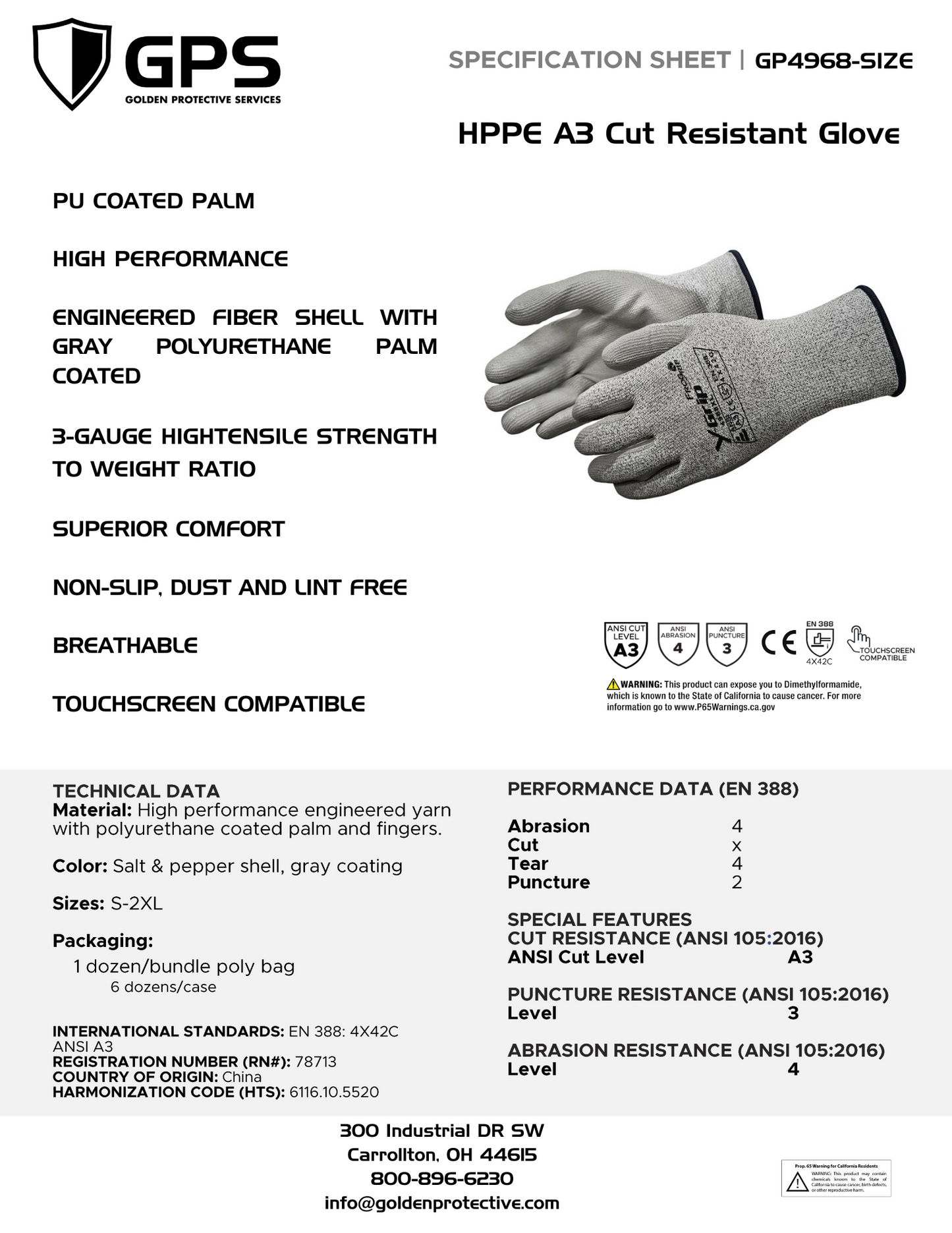 HPPE A3 Cut Resistant Glove