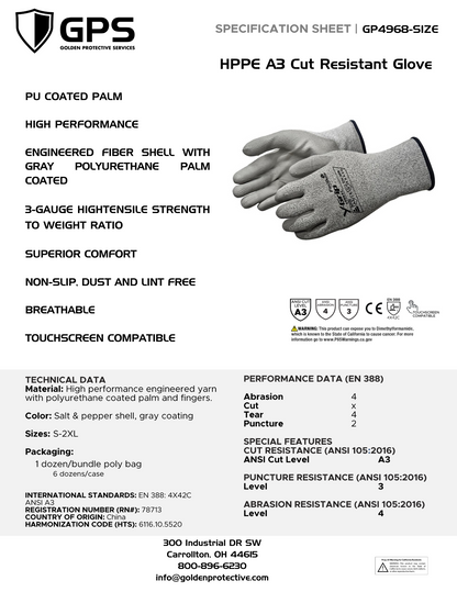 HPPE A3 Cut Resistant Glove
