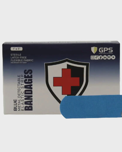 1" x 3" Blue Metal Detectable Food Service First Aid Bandages  - 100/Box