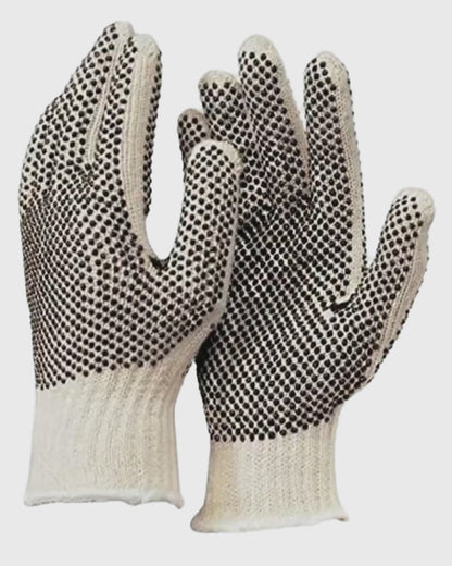 Cotton String Knit Glove, Two Sided PVC Dots, Standard Weight