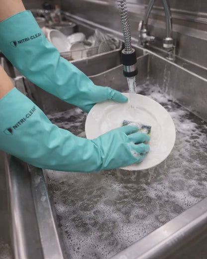 Nitri-Clean™, Green Nitrile Dishwashing Gloves, 22 mil, 18" - Sizes S-XXL
