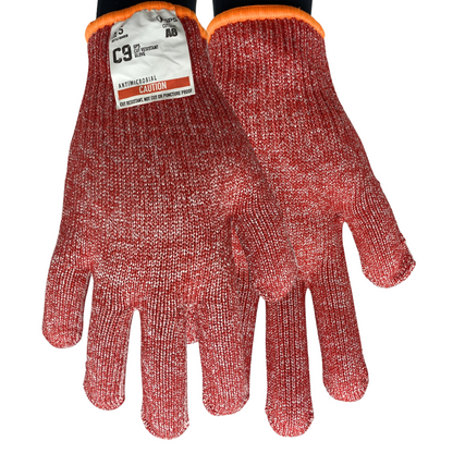 C9 Cut Resistant 10 Gauge Red Glove, Antimicrobial