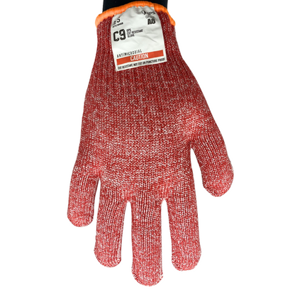 C9 Cut Resistant 10 Gauge Red Glove, Antimicrobial