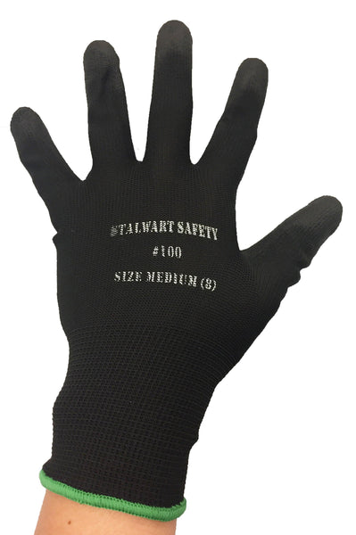 Nylon/Poly Glove W/PU Palm, Black, Sizes S-XL, Sold By Pair