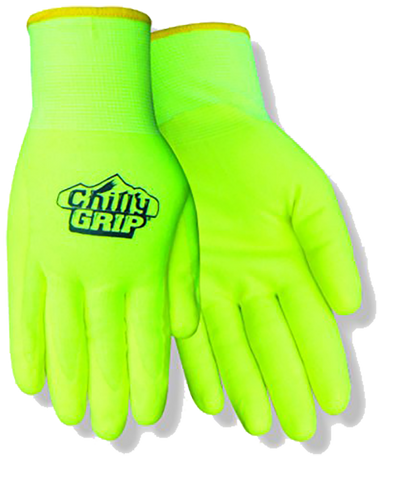 Chilly Grip Water Resistant Hi-Vis Yellow Thermal Lined Gloves, Sizes M-XXL