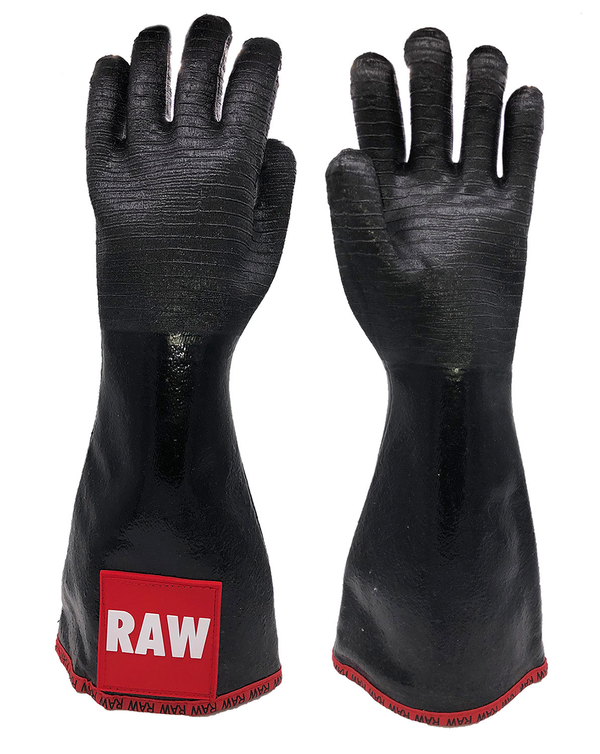 Oil Shield®, 18" (99185RAW) High Temp Neoprene Red Banding & RAW Labeling Gloves - Mens Sizes S and L