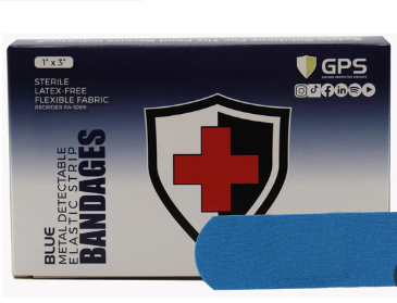 1" x 3" Blue Metal Detectable Food Service First Aid Bandages  - 100/Box