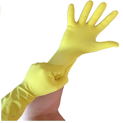 12" Multi Purpose Latex Gloves, Yellow Disposable Household, Textured, Chemical Resistant, 18 mil, Sizes S-XL