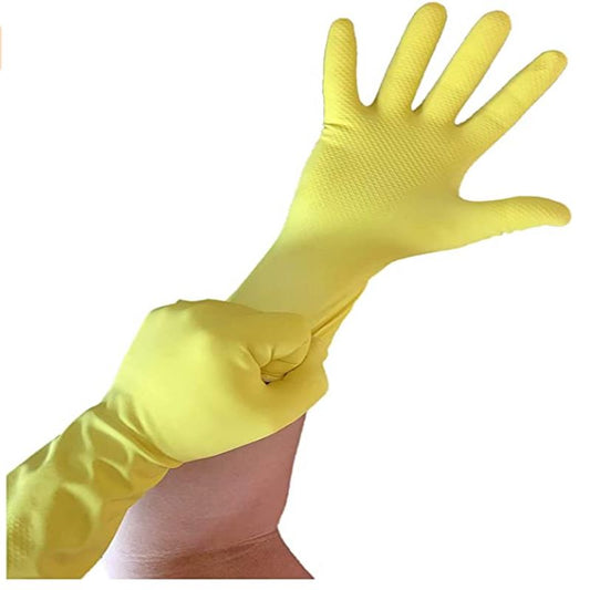 12" Multi Purpose Latex Gloves, Yellow Disposable Household, Textured, Chemical Resistant, 18 mil, Sizes S-XL