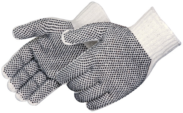 Cotton String Knit Glove, Two Sided Dots, Mens Size L, Standard Weight