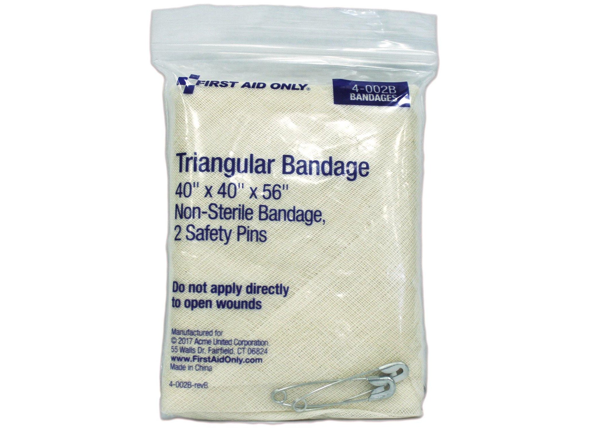 Triangular Bandage, 40" with 2 Safety Pins, First Aid Safety - GPSFoodService